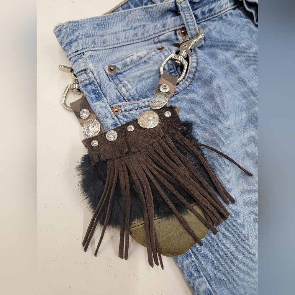 Southwest Native Fringed Leather Clip Pouch Mini Bag Handmade